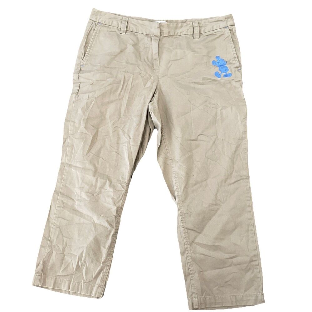 Disney Parks Embroidered Mickey Mouse Khaki Capri Pants Size 8 - Picture 2 of 10